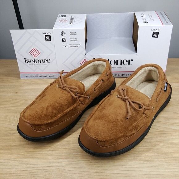 ISOTONER Mens Slippers Size 11 12 Tan Slip On Microsuede Plus Comfort Cozy - Picture 1 of 7